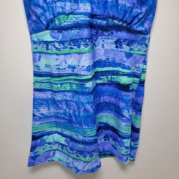 Gottex Blue Halter Tankini Swim Top Multi Watercolor Print Soft Cup - Picture 3 of 7